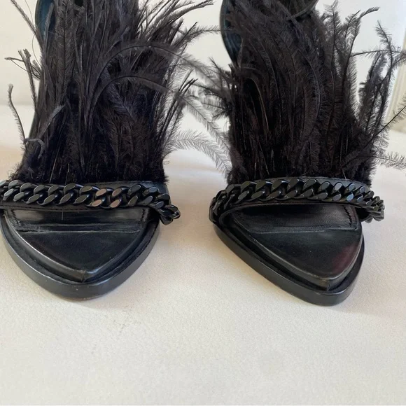 GIVENCHY Runaway Black Feathers Ankle Straps Heel sandals SZ 6/36 - Picture 7 of 13